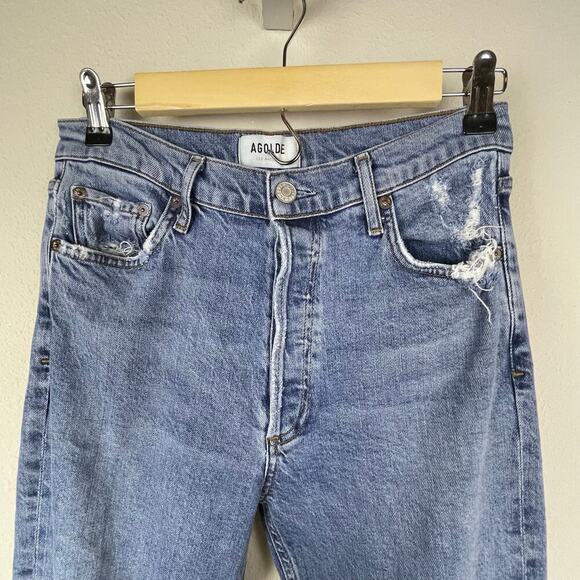 AGOLDE Nico High Rise Skinny Jeans 27” Waist Cropped Raw Hem Stretch Button Fly - Picture 3 of 9